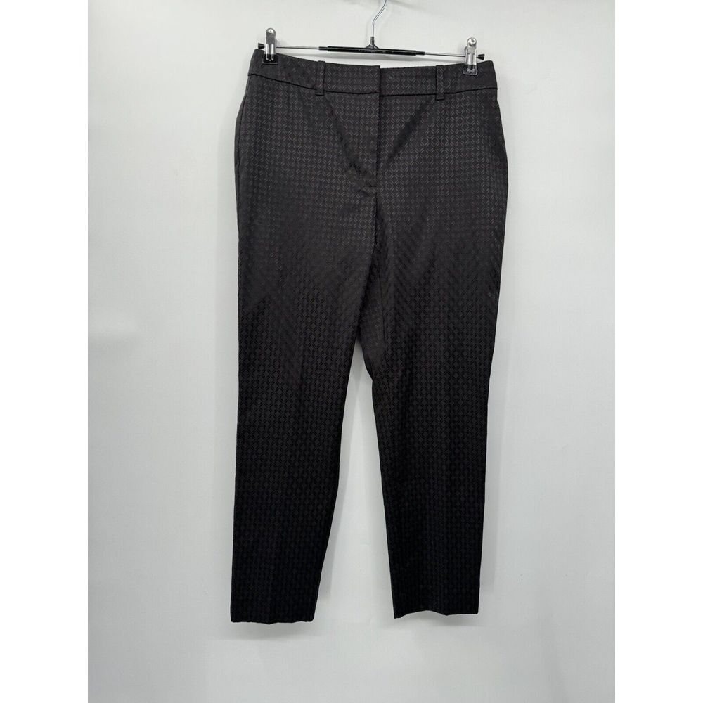 White House Black Market 4 Ankle Trouser Women Black Geometric Jacquard Slim Leg